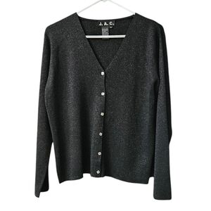 J.A.C. Women's Cardigan Sweater Size XL Silk Blend Black Metallic V-Neckline